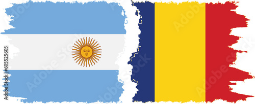 Romania and Argentina grunge flags connection vector