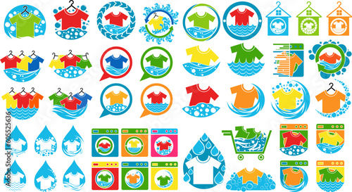 Set collections trendy laundry logo. Laundry service icon symbol template design vector illustration
