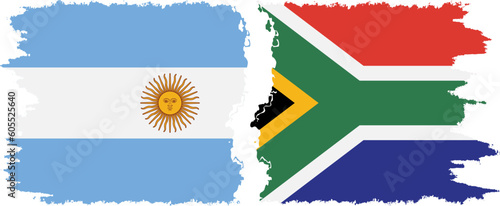 South Africa and Argentina grunge flags connection vector