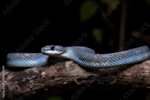 blue serpent resting on a tree limb Generative AI