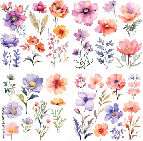 A Big watercolor floral package collection. Use by fabric, fashion, wedding invitation, template, poster, romance, greeting, spring, bouquet, pattern, decoration and textile.