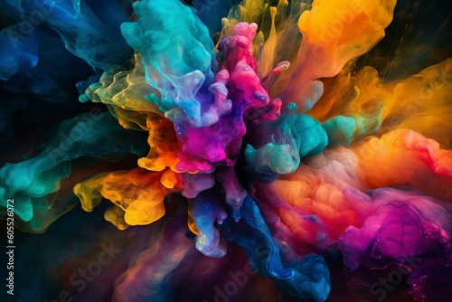 A colorful alcohol ink painting with fluid stains and splashes. Perfect for backgrounds or artistic projects. Generative AI
