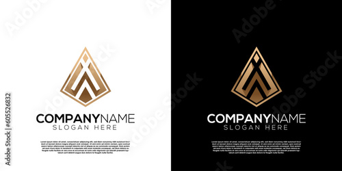 Vector golden pointed spear w letter logo. Creative logo inspiration
