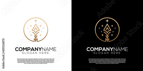 Vector golden pointed spear sparkle logo. Creative logo inspiration