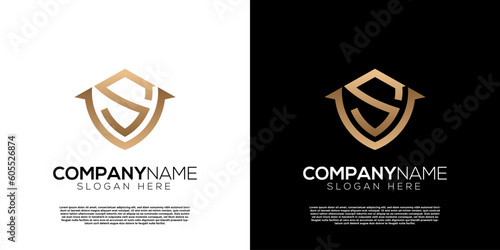 Vector golden shield S V letter logo. Creative logo inspiration