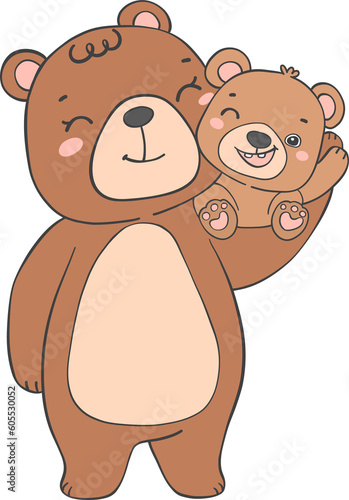 brown bears hugging, smiling, cartoon style clip art preview