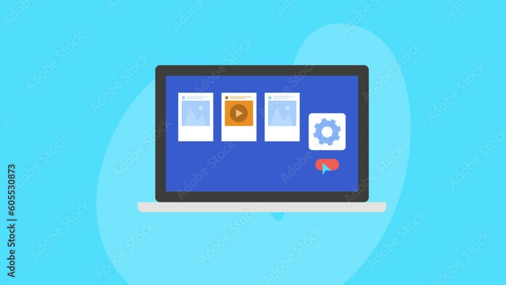Person using social media management software online app, organising post content and tracking activity single interface on laptop screen, video animation. Person using social media management software online app, organising post content and tracking activity single interface on laptop screen, video animation.