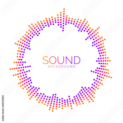 Circle sound wave visualisation. Dotted music player equalizer concept. Radial audio signal or vibration element. Voice recognition. Epicenter, target, radar, radio icon. Colorful Vector