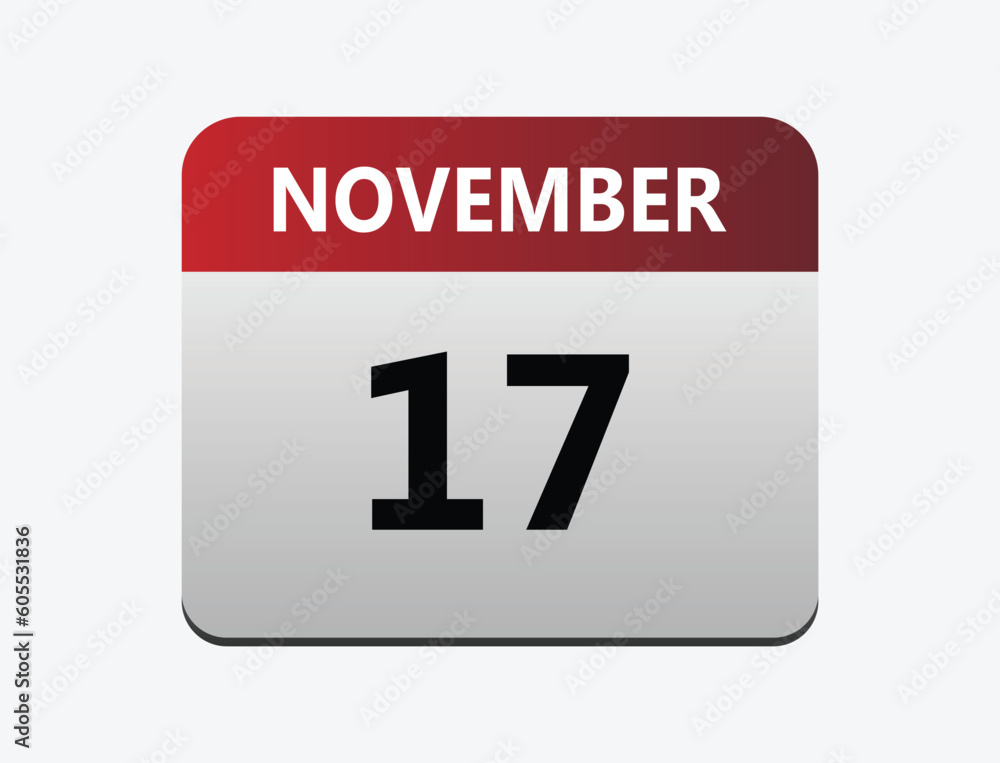 17th November calendar icon. Calendar template for the days of December. vector illustrator.