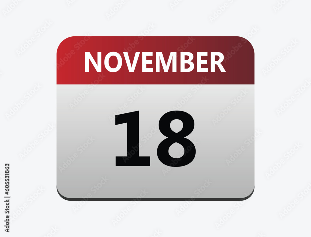 18th November calendar icon. Calendar template for the days of December. vector illustrator.