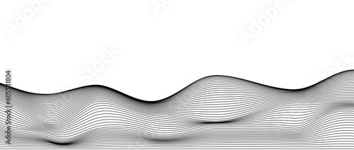 Wavy black lines background. Curve thin stripes pattern. Abstract contour texture. Landscape terrain concept. Vector wallpaper.