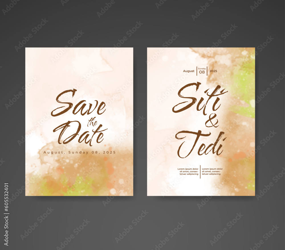 Wedding invitation with abstract watercolor background