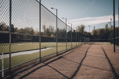 Sports facility with fenced baseball and softball field. Generative AI