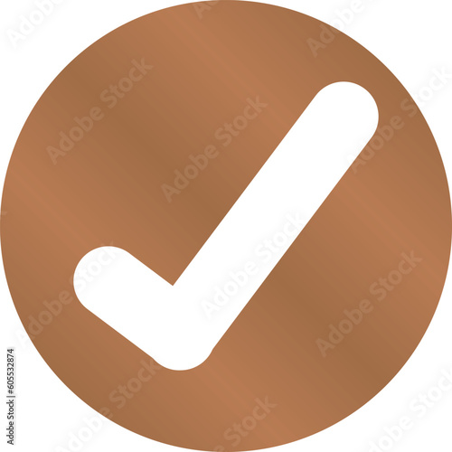 Check symbol enclosed within a metallic bronze circle