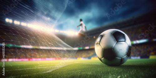 tv screensaver soccer ball running on a soccer field, generative AI