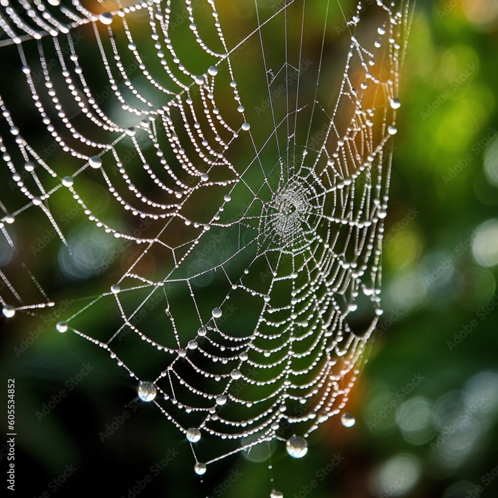 Spider Web with Morning Dew, Generative AI