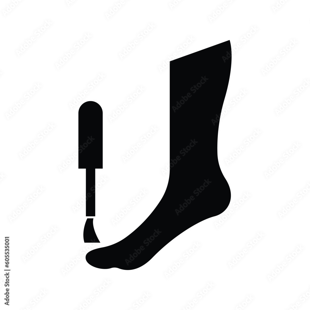 Pedicure spa female feet icon. Nail polish and nail file. isolated on white background. vector illustration Pedicure spa female feet icon. Nail polish and nail file. isolated on white background. vector illustration