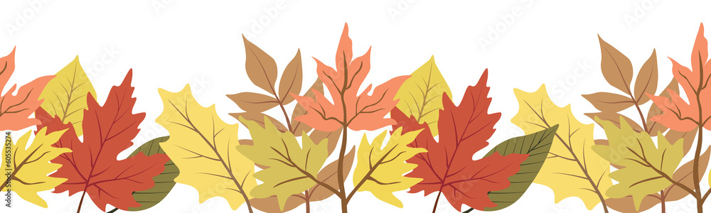 Autumn leaves seamless border vector illustration. Repeating ornament. 