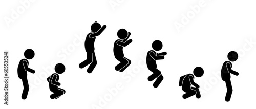 illustration of a man jumping.frame by frame. stick figure