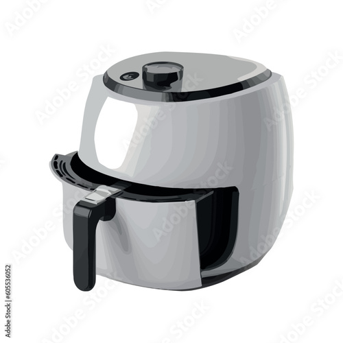 Modern air fryer with handle on white background
