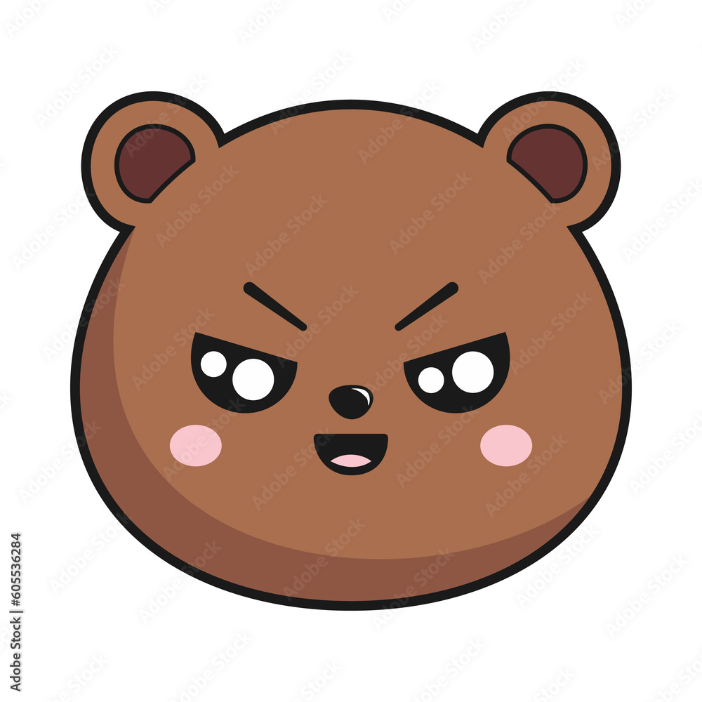 Bear Unamused Face Head Kawaii Sticker Isolated Bear Unamused Face Head Kawaii Sticker Isolated