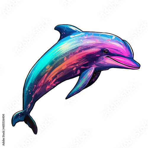 Colourful dolphin. rainbow dolphin silhouette. Vector illustration. Dolphin of splash paint. Isolated on white background. For print, packaging, cards, designers, clothes, interior, icon, logo, tattoo