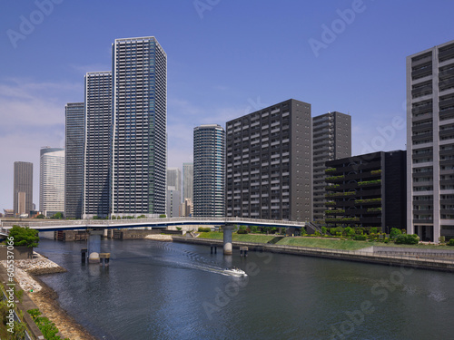 Taken in May 2023 of tower apartments near Harumi and Kachidoki, Chuo-ku, Tokyo.