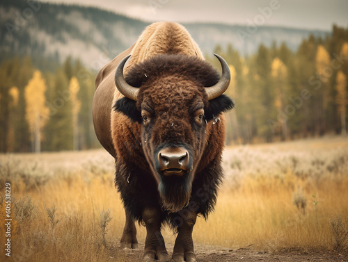 A Bison in Nature with a Shallow Depth of Field | Generative AI