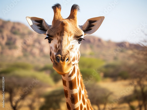 A Giraffe in Nature with a Shallow Depth of Field   Generative AI