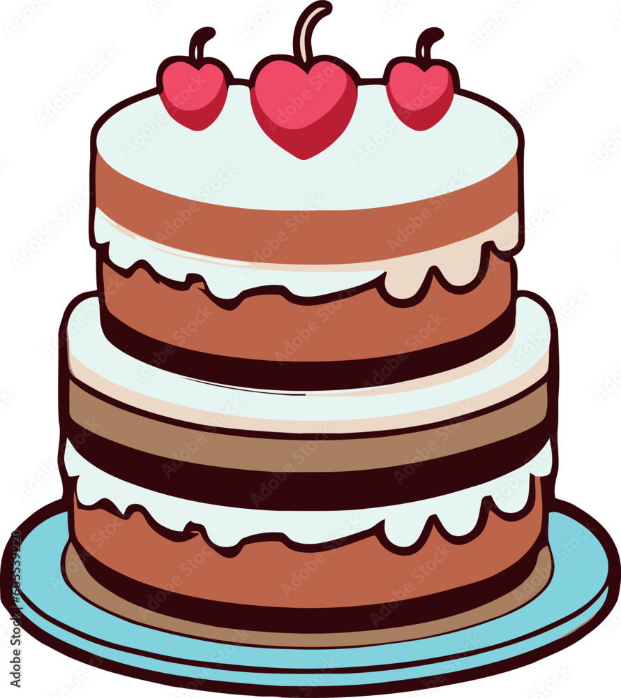 Birthday, wedding, tart cake with candle in flat color vector design in white background Birthday, wedding, tart cake with candle in flat color vector design in white background