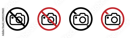 No camera vector symbols. Forbidden photo warnings signs set