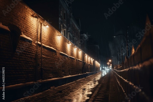 Nighttime city wall. Generative AI