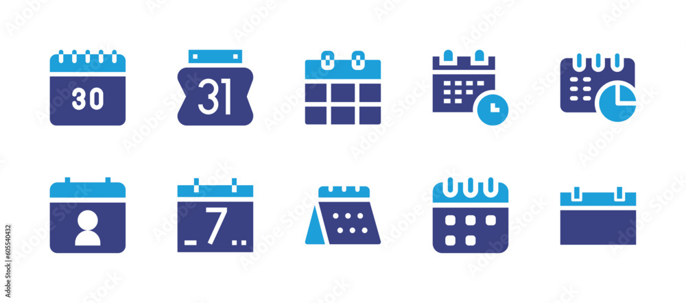 Calendar icon set. Duotone color. Vector illustration. Containing days, google calendar, schedule, calendar, week.