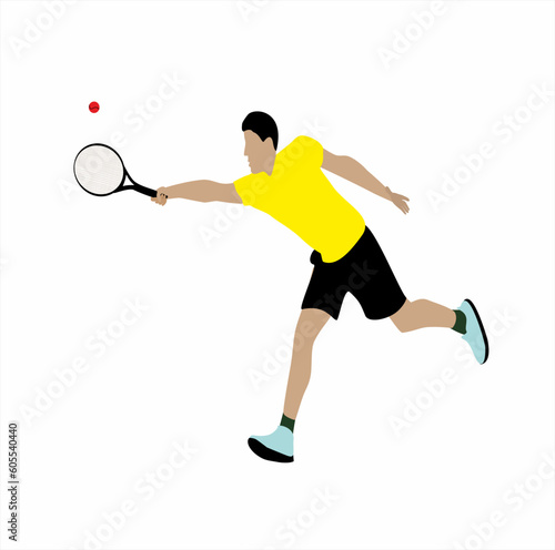 tennis player in action, yellow shirt, black shorts clip art preview
