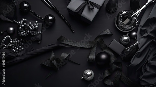 Black Friday sale with gift box and black tape on black background