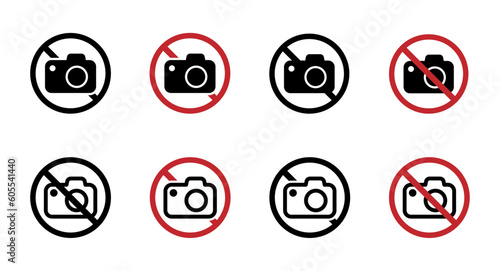 No camera vector symbols. Forbidden photo warnings signs collection
