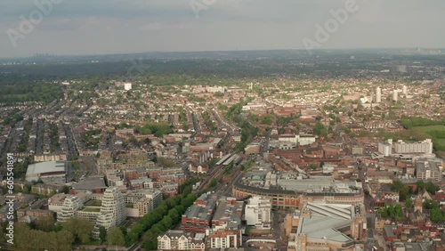 Dolly back aerial shot over Kingston town centre photo
