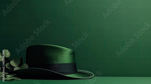 St Patrick's with green hat on green pastel background