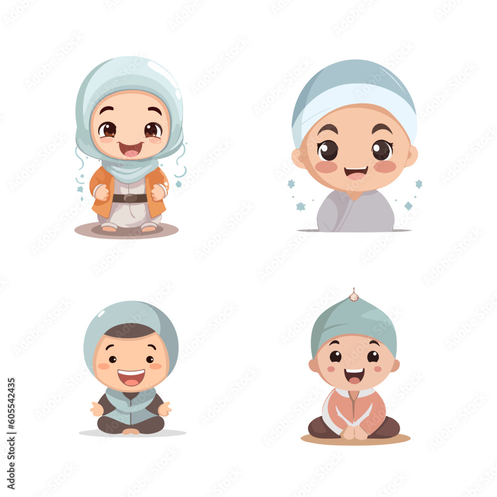 cute muslim cartoon character smile different style vector cute muslim cartoon character smile different style vector