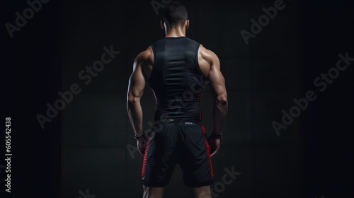 Sports performance concept,back view of an athlete. Minimal background with copy space for additional text. Sense of determination, strength, and readiness for the competition. Generative AI