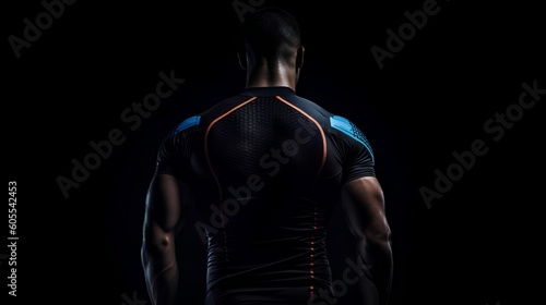 Sports performance concept,back view of an athlete. Minimal background with copy space for additional text. Sense of determination, strength, and readiness for the competition. Generative AI © TensorSpark