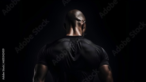 Sports performance concept,back view of an athlete. Minimal background with copy space for additional text. Sense of determination, strength, and readiness for the competition. Generative AI