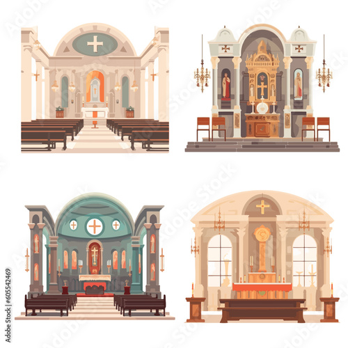 church interior watercolor abstract different style vector