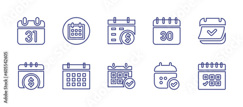 Calendar line icon set. Editable stroke. Vector illustration. Containing calendar, pay day, days, money, check, appointment.