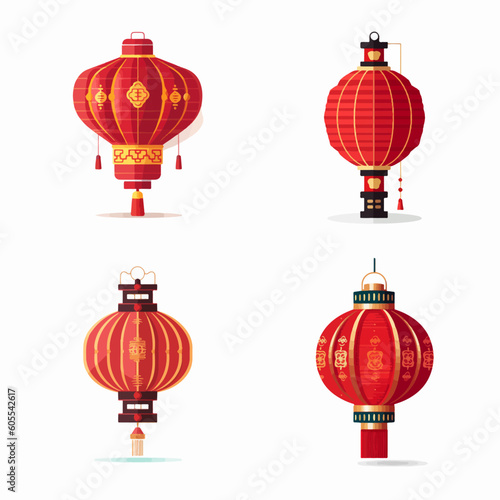set different lampion lantern Chinese traditional element celebration