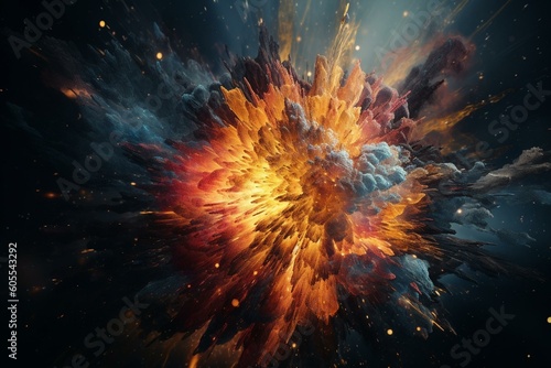 Colorful abstract depiction of a supernova explosion among stars. Generative AI