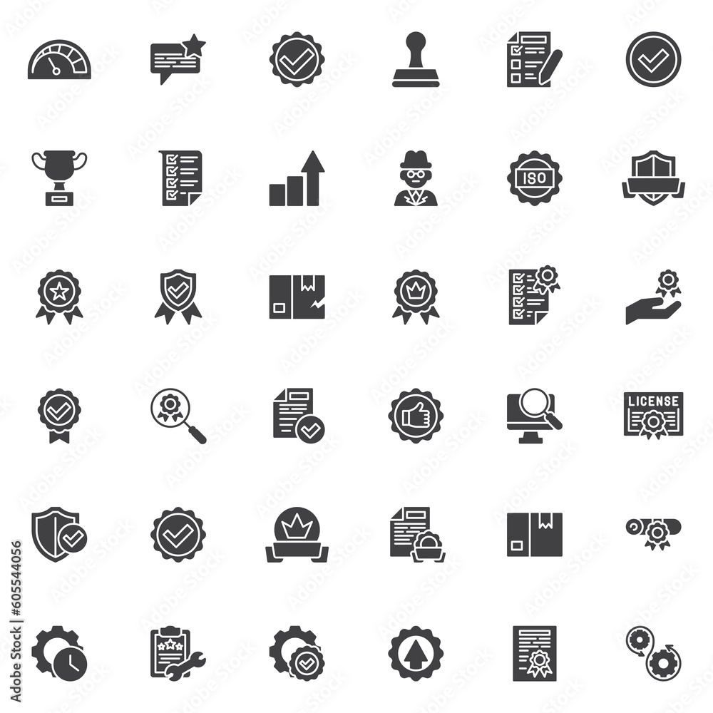 Quality control vector icons set Quality control vector icons set