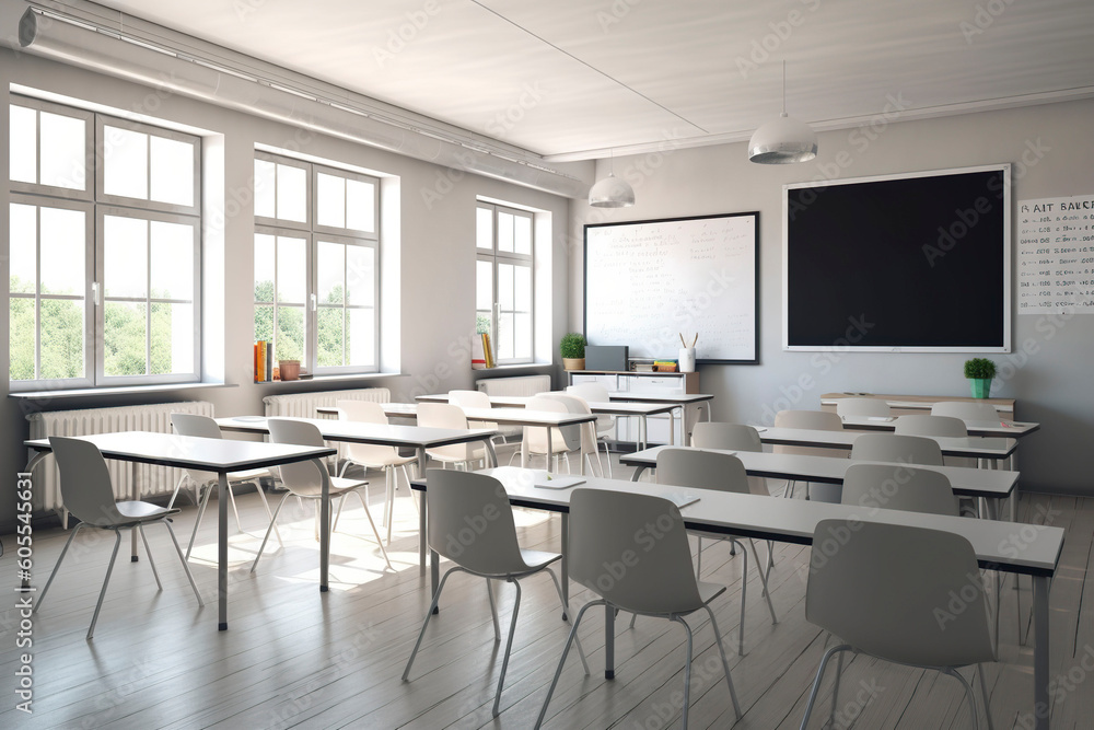 Fototapeta premium The modern interior of classroom. Generative AI.