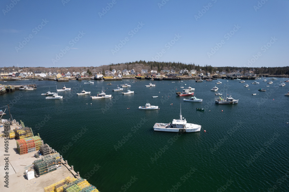 The colorful and quaint working harbor on Vinalhaven Island in Maine