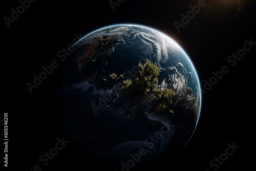 Black background with Earth and Sun. Generative AI